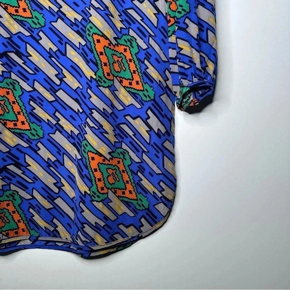Amanda Uprichard Geometric Print Long Sleeve Silk Tunic Dress Size Medium - Picture 4 of 9